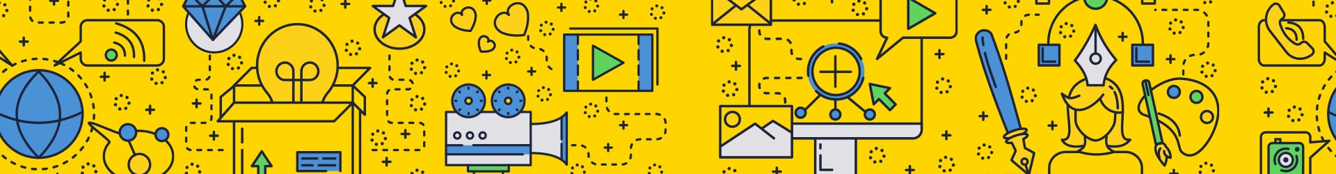 Schéma représentatif du digital avec des caméras, des icons wifi, des ordinateurs, des boutons play