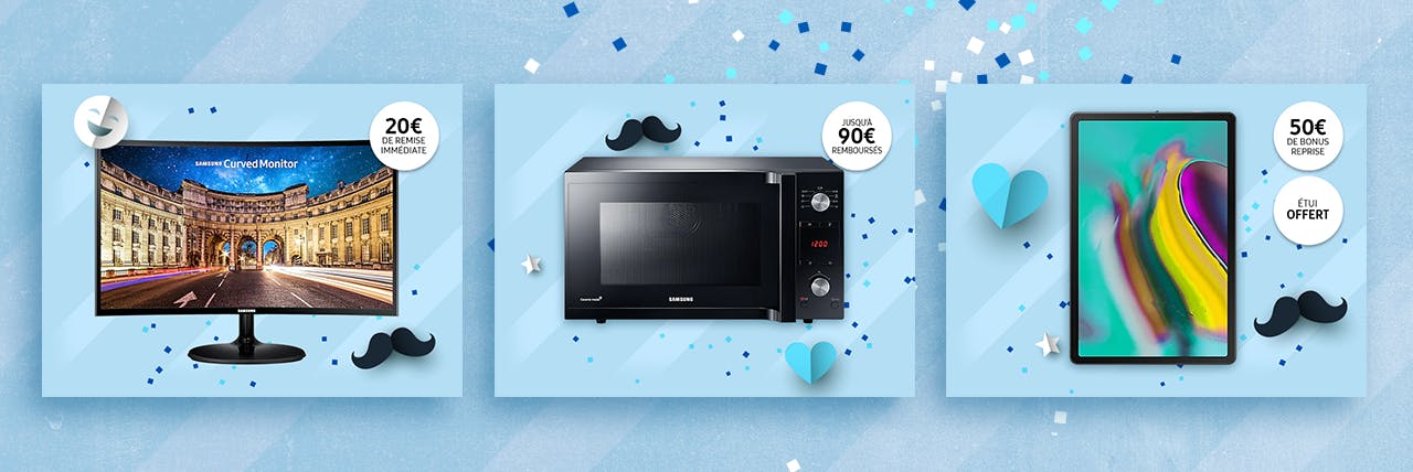 Fiches produits du site internet de Samsung mis en avant pendant la campagne Fete des peres.