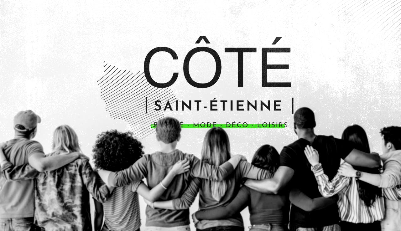Logo Coté Saint Etienne noir sur fond photo noir et blanc