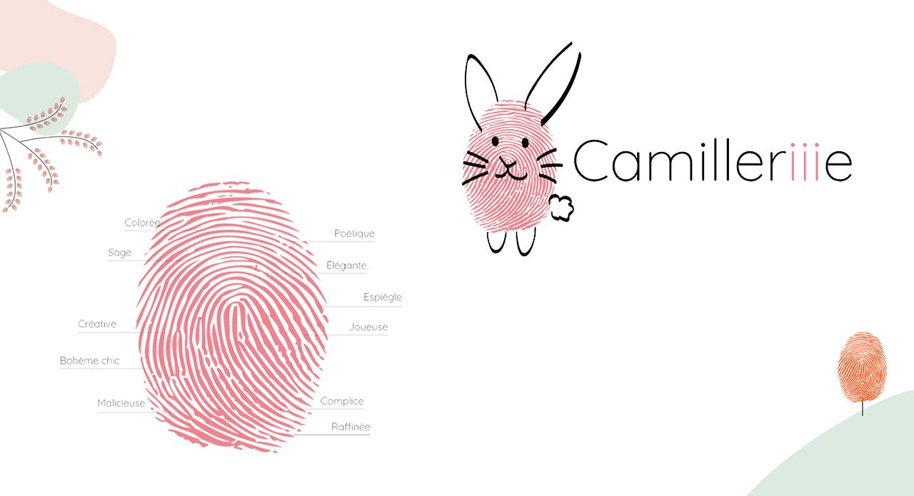 Illustration représentant les mots clés décrivant le branding marque Camilleriiie