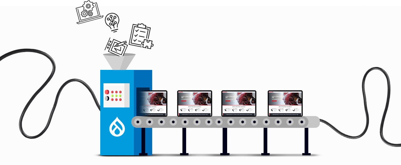 Représentation schématique de la déclinaison potentielle du site internet d'Omerin, réalisé sous Drupal 9