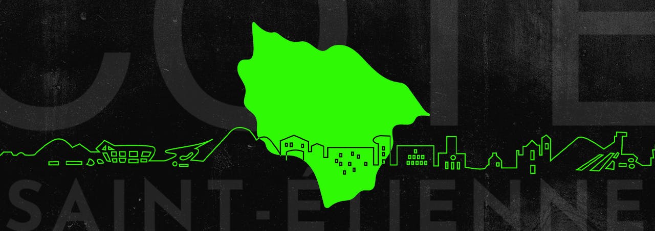 Sklyline de la ville de Saint Etienne verte sur fond noir